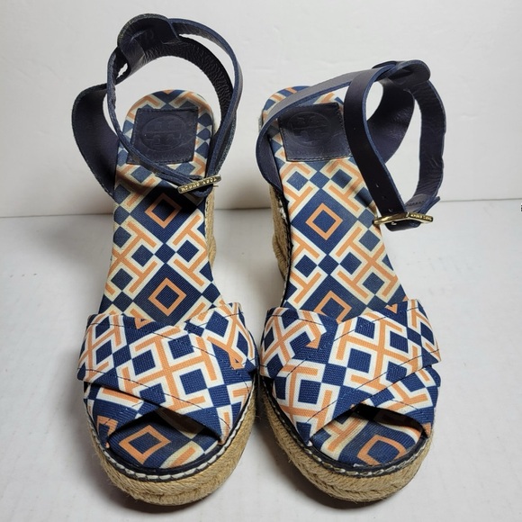 Tory Burch Geometric Patterned Wedge Sandals size 8 - Picture 1 of 8